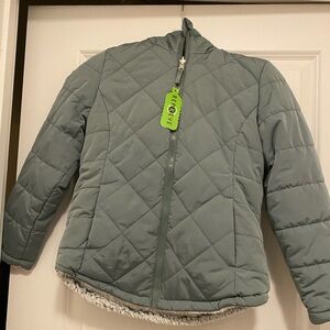 Free Country Girls Reversible Puffer Jacket W/ Hood Sz S 7/8 Meadow NWT